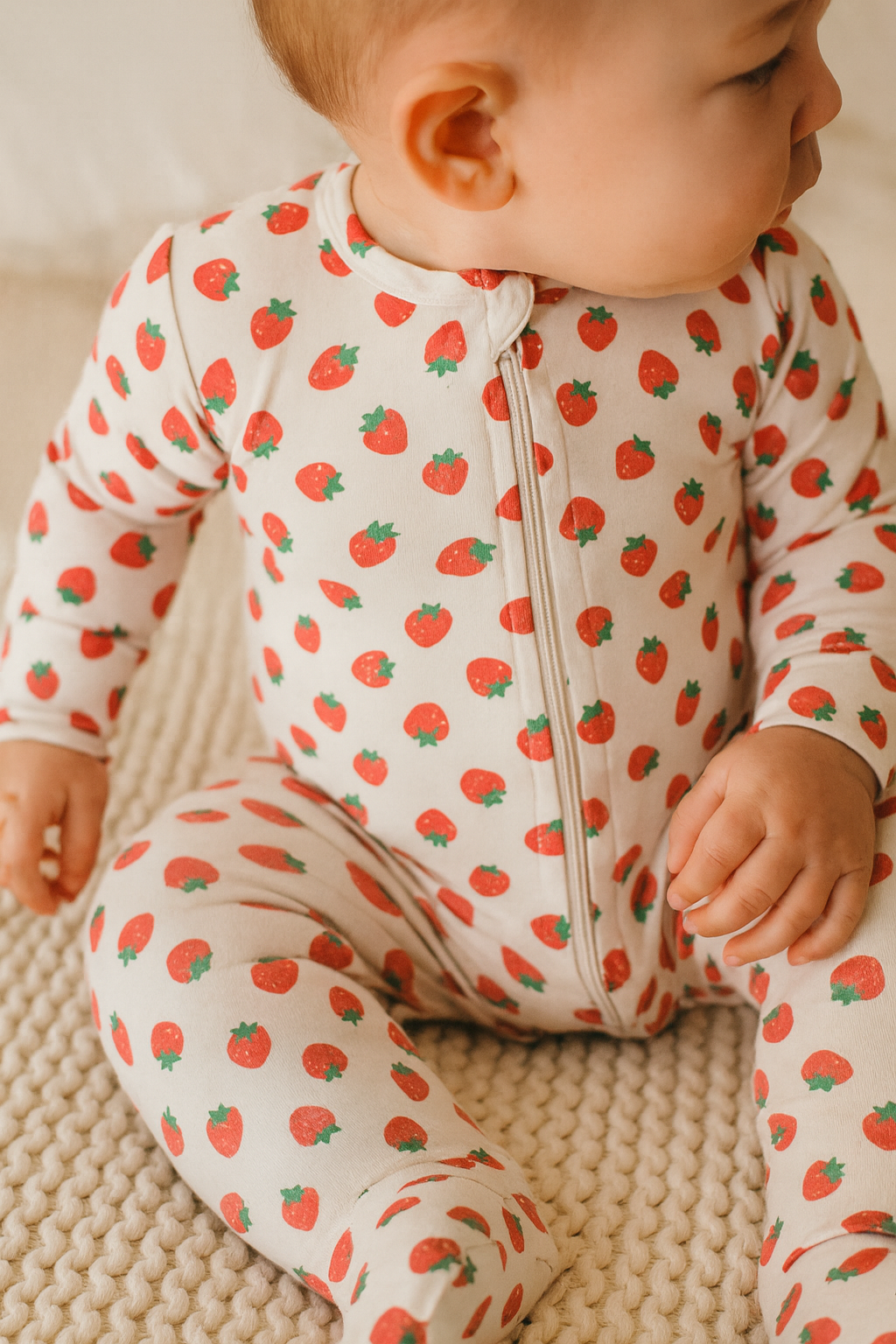 Strawberry Print 2-way zip romper footy sleeper