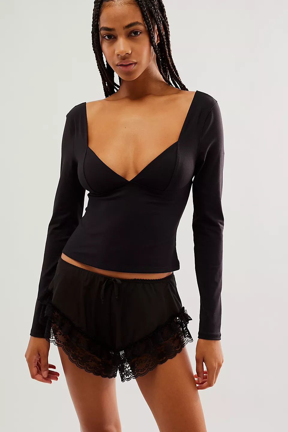 Free People Duo Corset Long Sleeve Cami Black