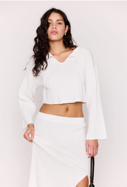 MINKPINK Bellini Cropped Knit Top White