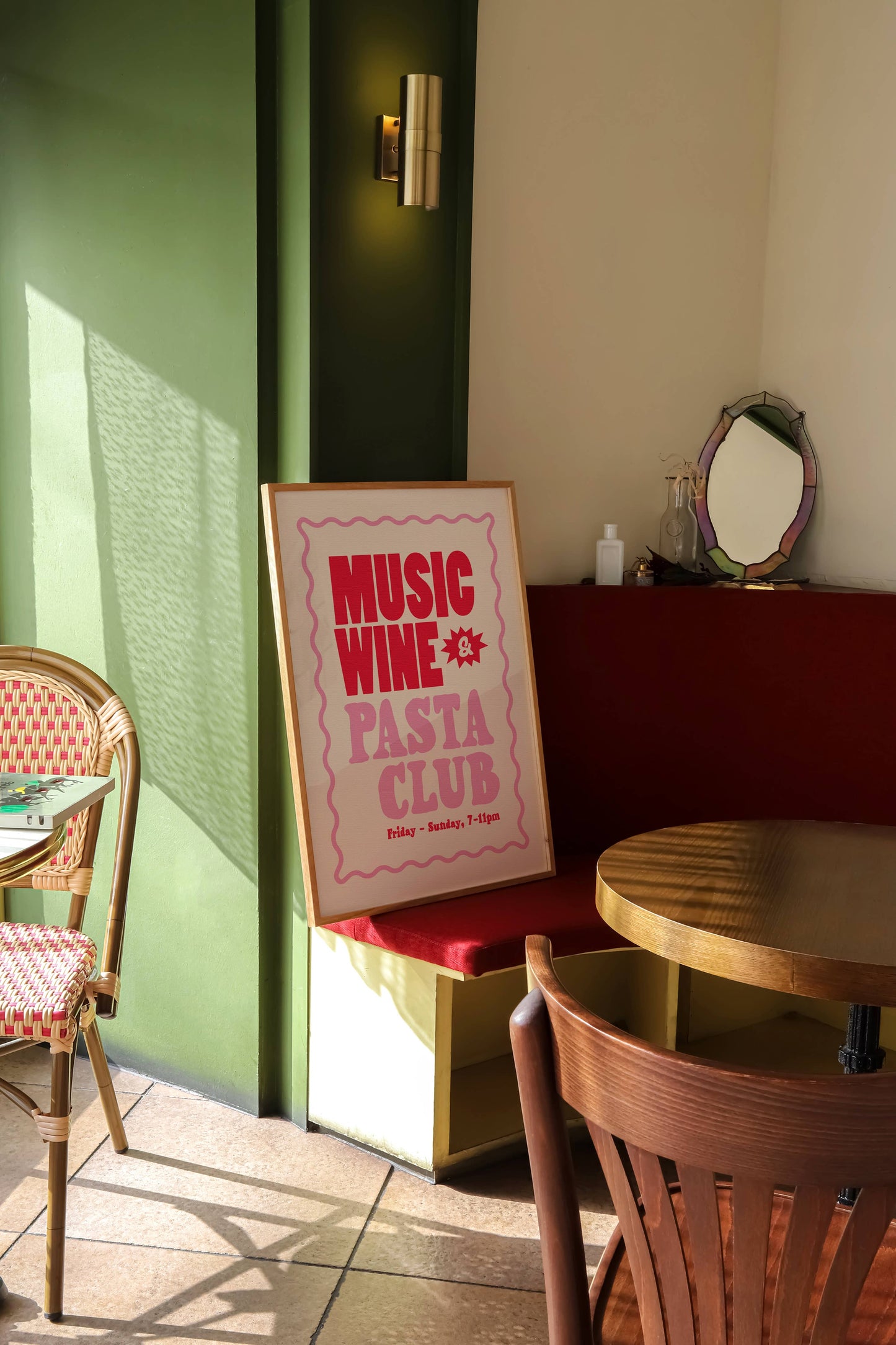 Music, Wine + Pasta Club Print Pink
