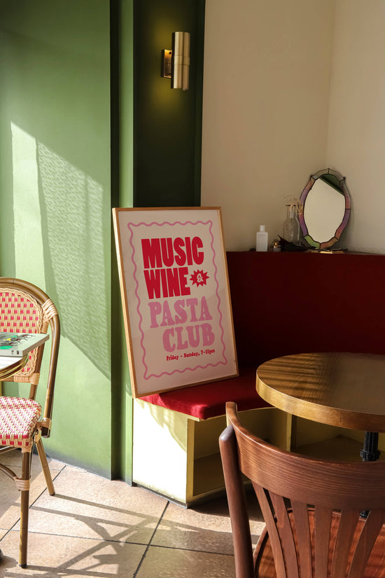 Music, Wine + Pasta Club Print Pink