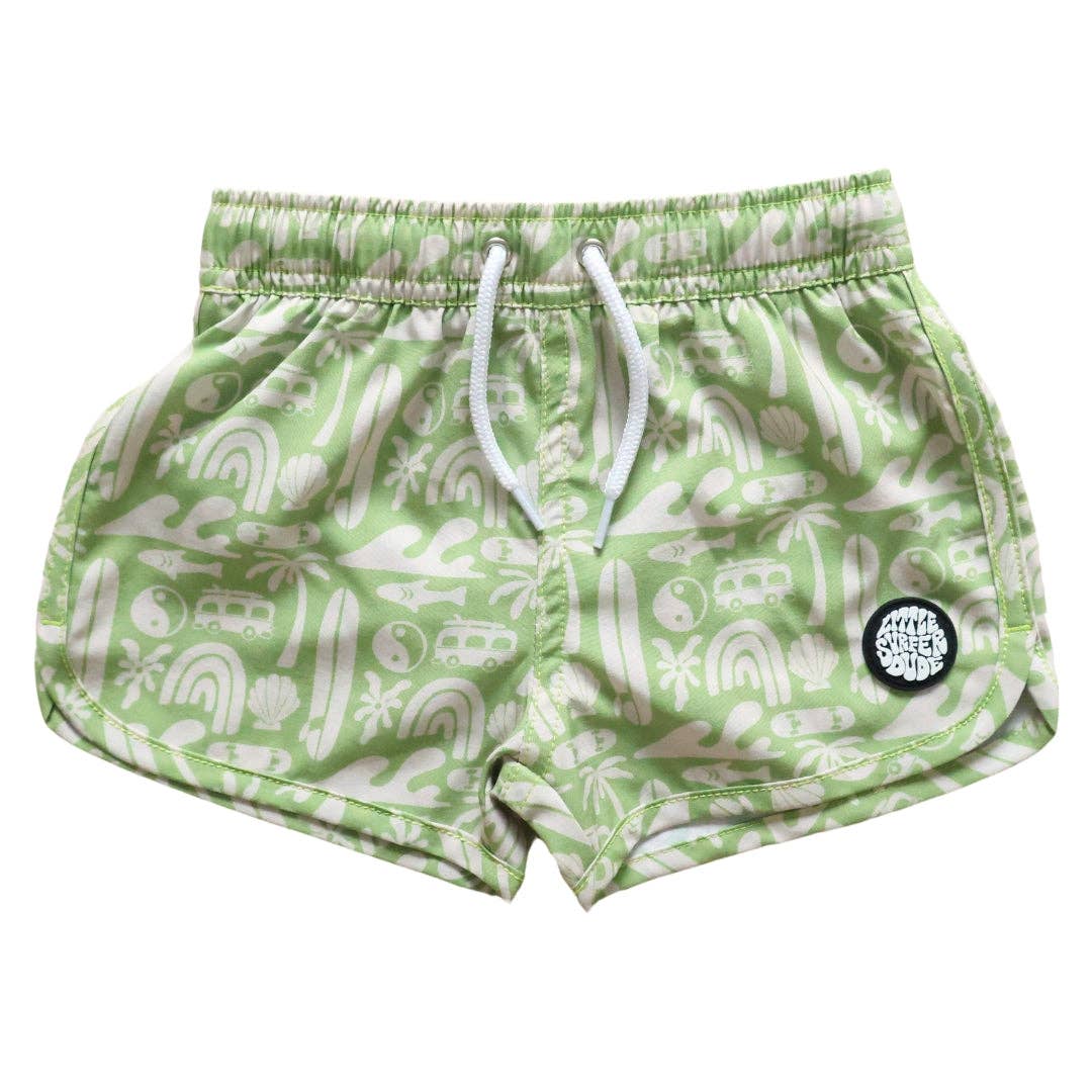 The Little Surfer Dude Green Bus Swim Trunks