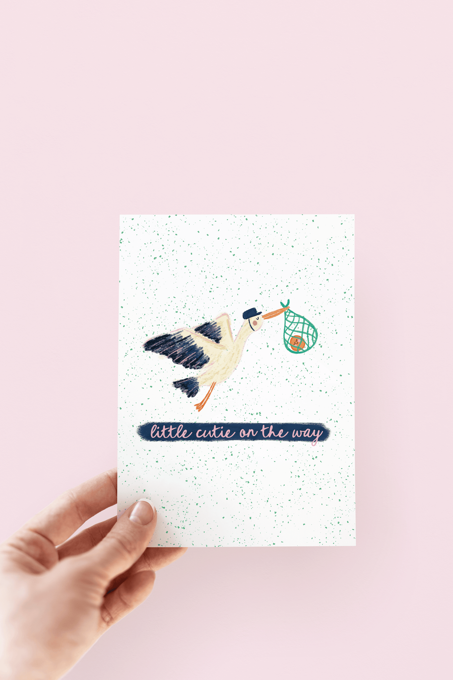 Little Cutie On the Way Stork Orange New Baby Card