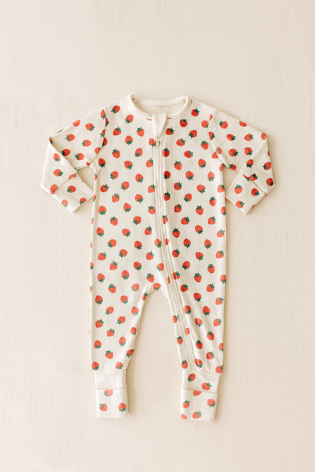Strawberry Print 2-way zip romper footy sleeper