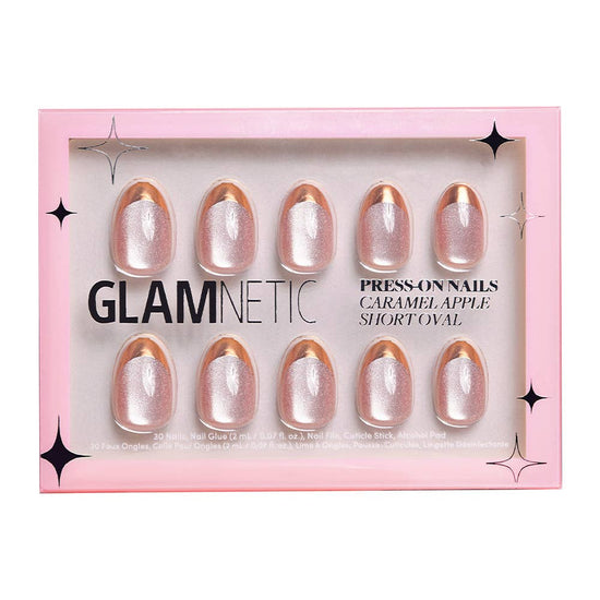 Glamnetic Caramel Apple Press-On Nails| Bronze Chrome French Tip|Short