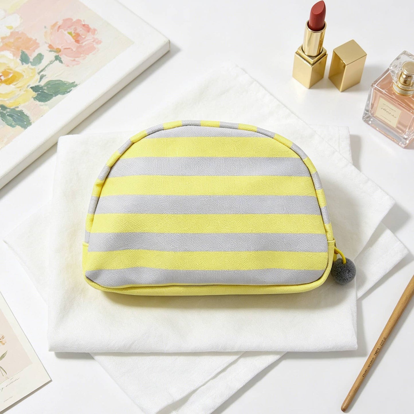 Striped Canvas Makeup Bag