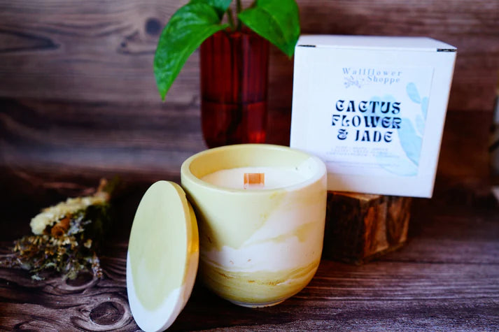 Wallflower Shoppe Concrete Candle Cactus Flower & Jade