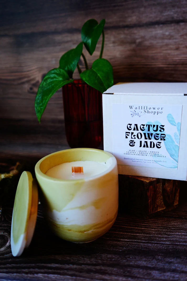 Wallflower Shoppe Concrete Candle Cactus Flower & Jade