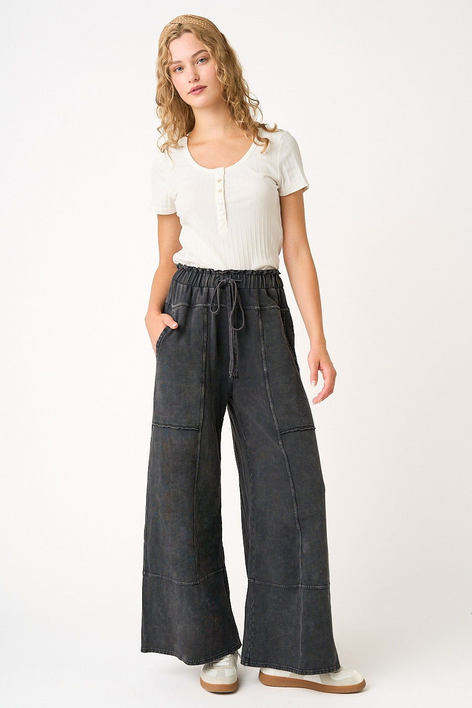 Lulu Mineral Wash Wide Leg Pant Black