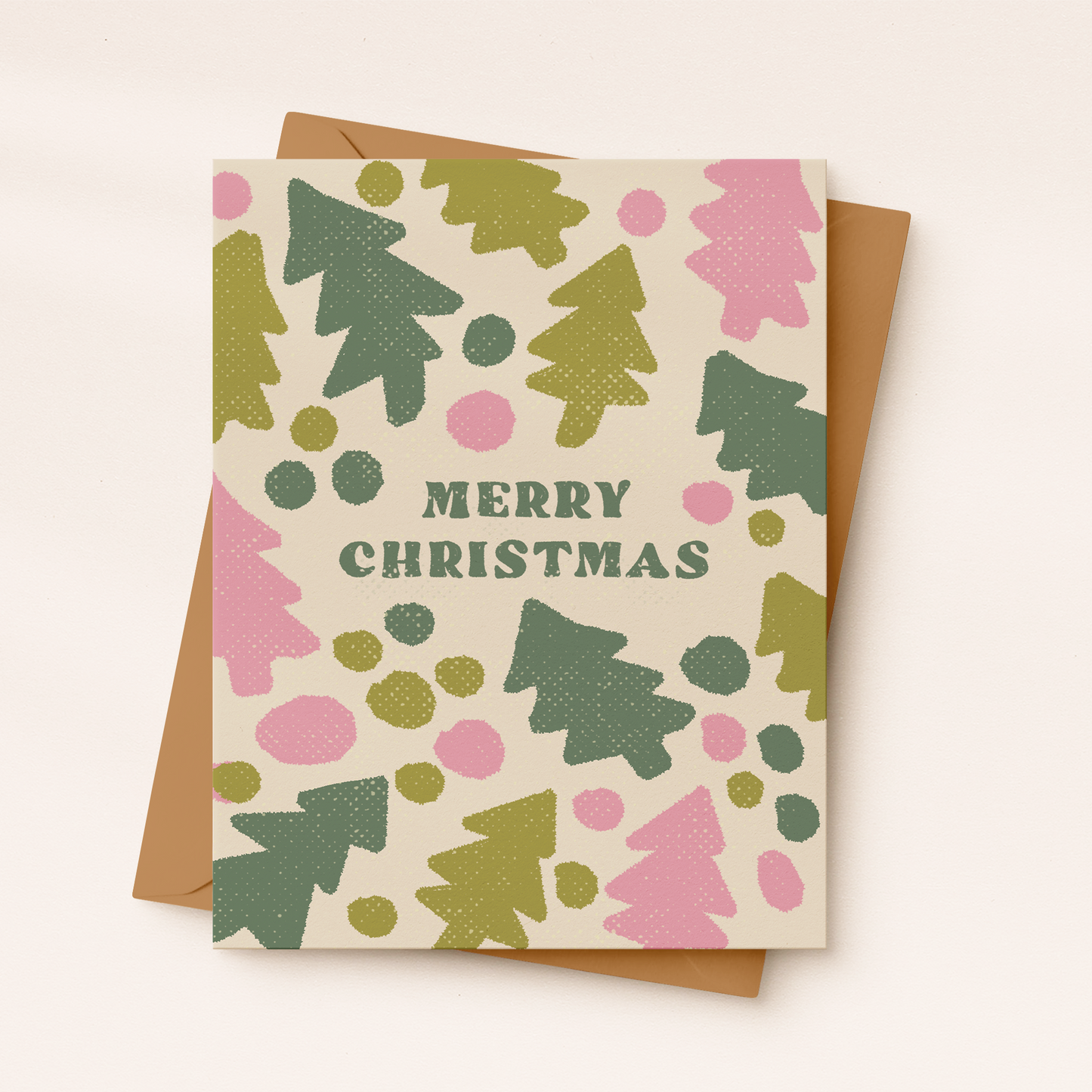 Merry Christmas Tree Card | Playful Holiday Card | Pink