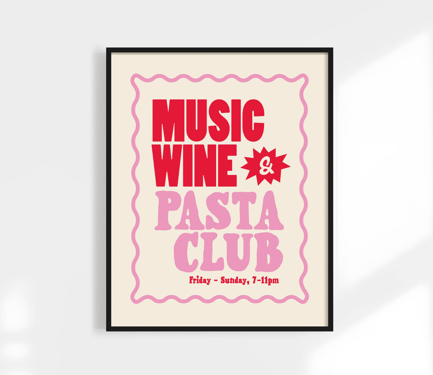 Music, Wine + Pasta Club Print Pink