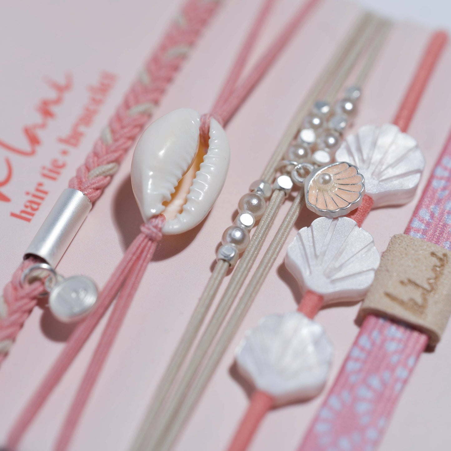 K'lani "Shimmer" Coral with Shell Hair Tie Bracelets