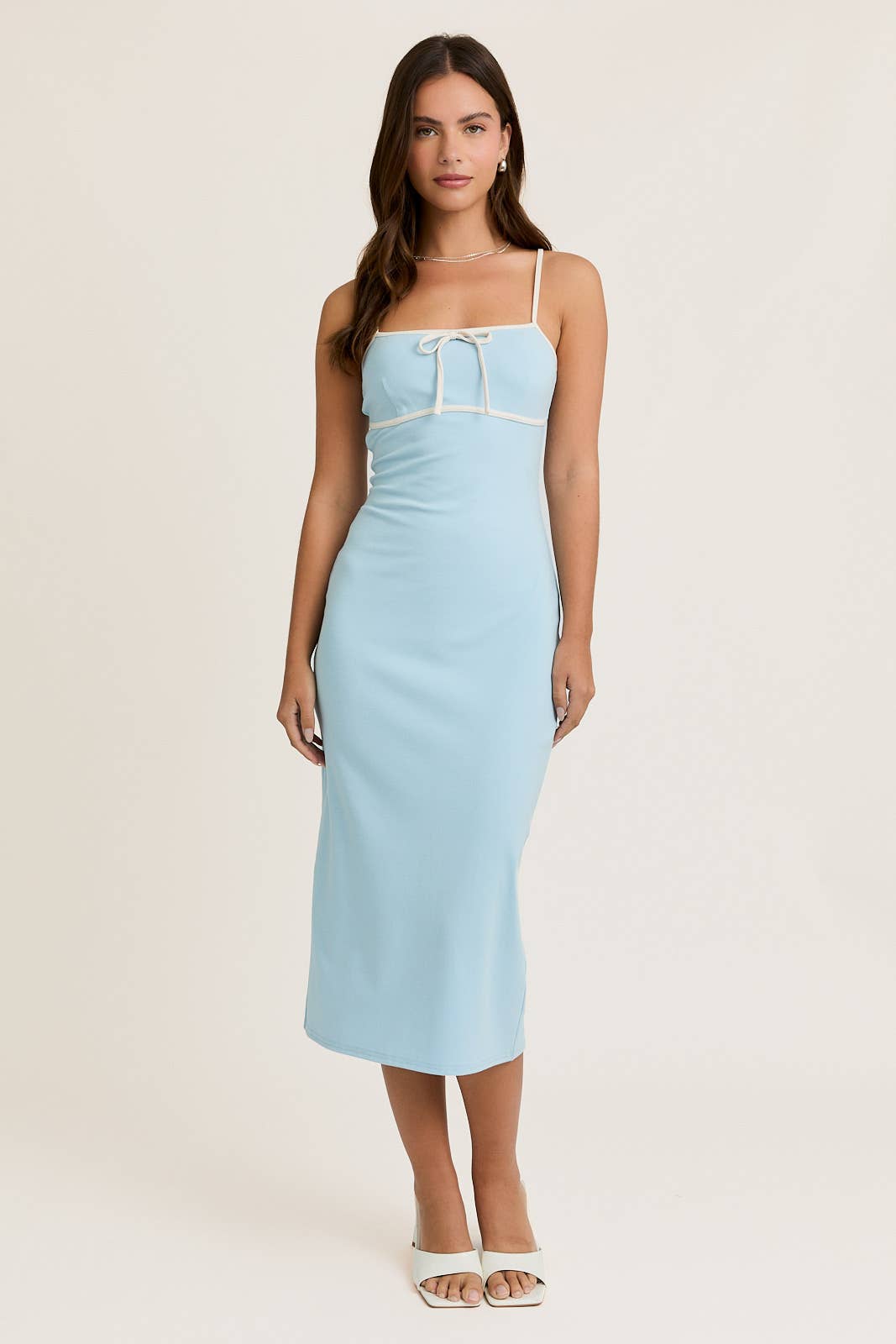 CONTRAST BINDING DETAIL KNIT MIDI DRESS