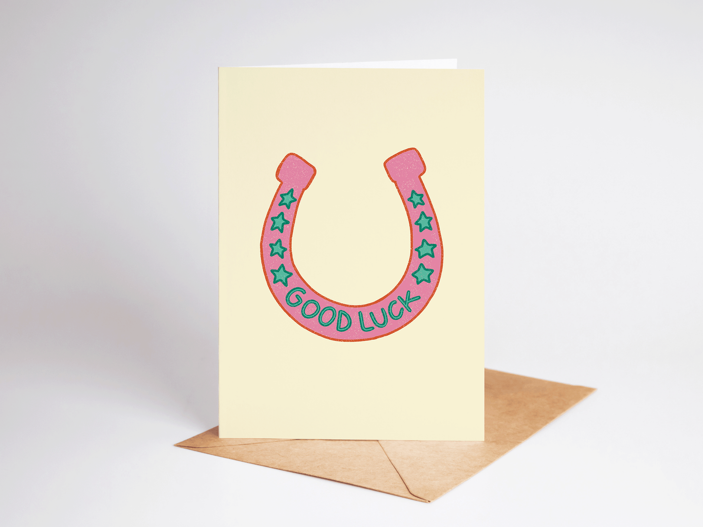 Good Luck Pink Horseshoe Congrats Best Wishes Card