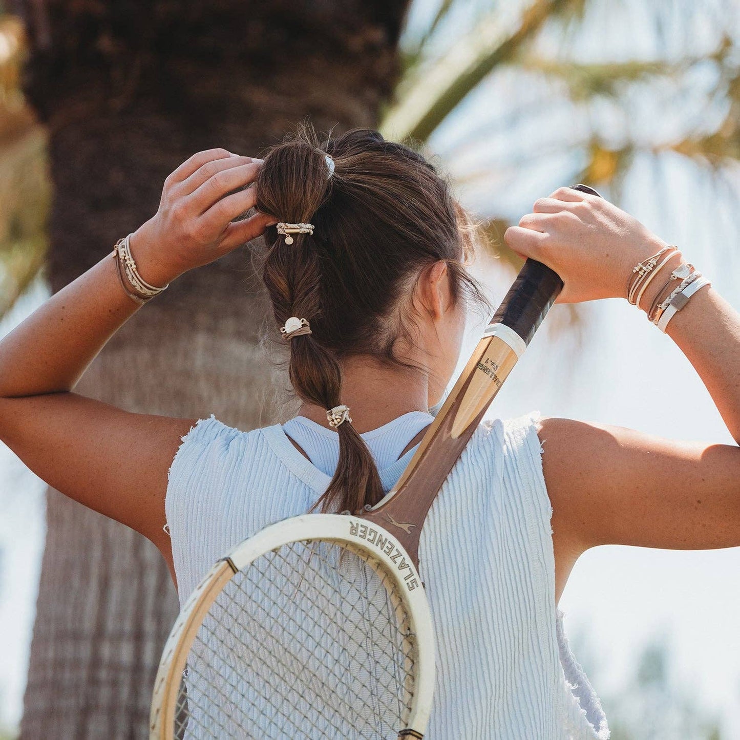 K'lani "Rise" Cream and Tan With Gold and Sun Accents Hair Tie Bracelets