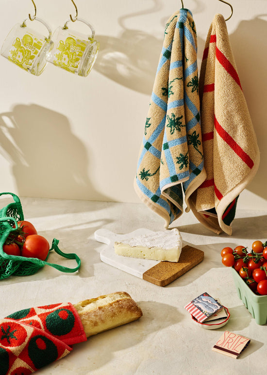 Palm Grid Checked Cotton Terry Cloth Towel