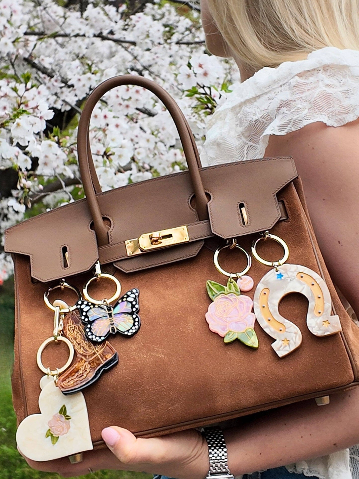 Solar Eclipse Hand-painted Monarch Butterfly Bag Charm + Keychain