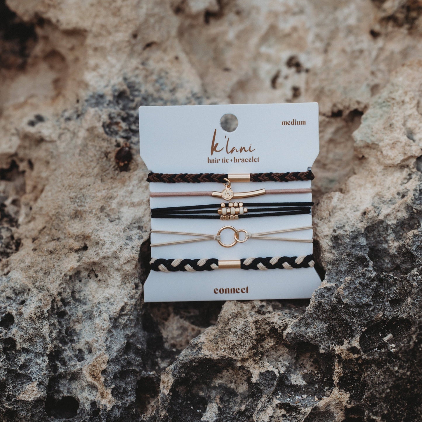 K'lani "Connect" Black and Cream with Gold Accent Hair Tie Bracelets