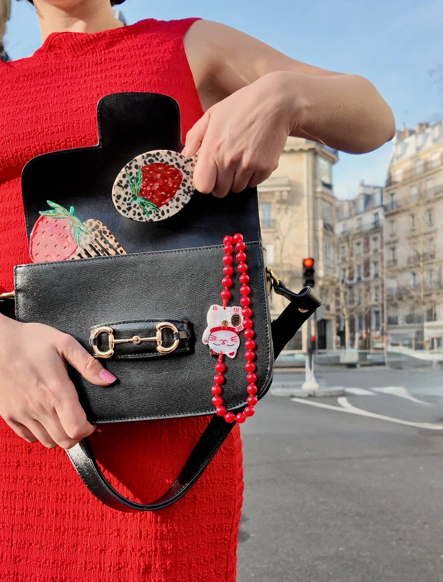Solar Eclipse Hand-painted Strawberry Handbag Hero Brush