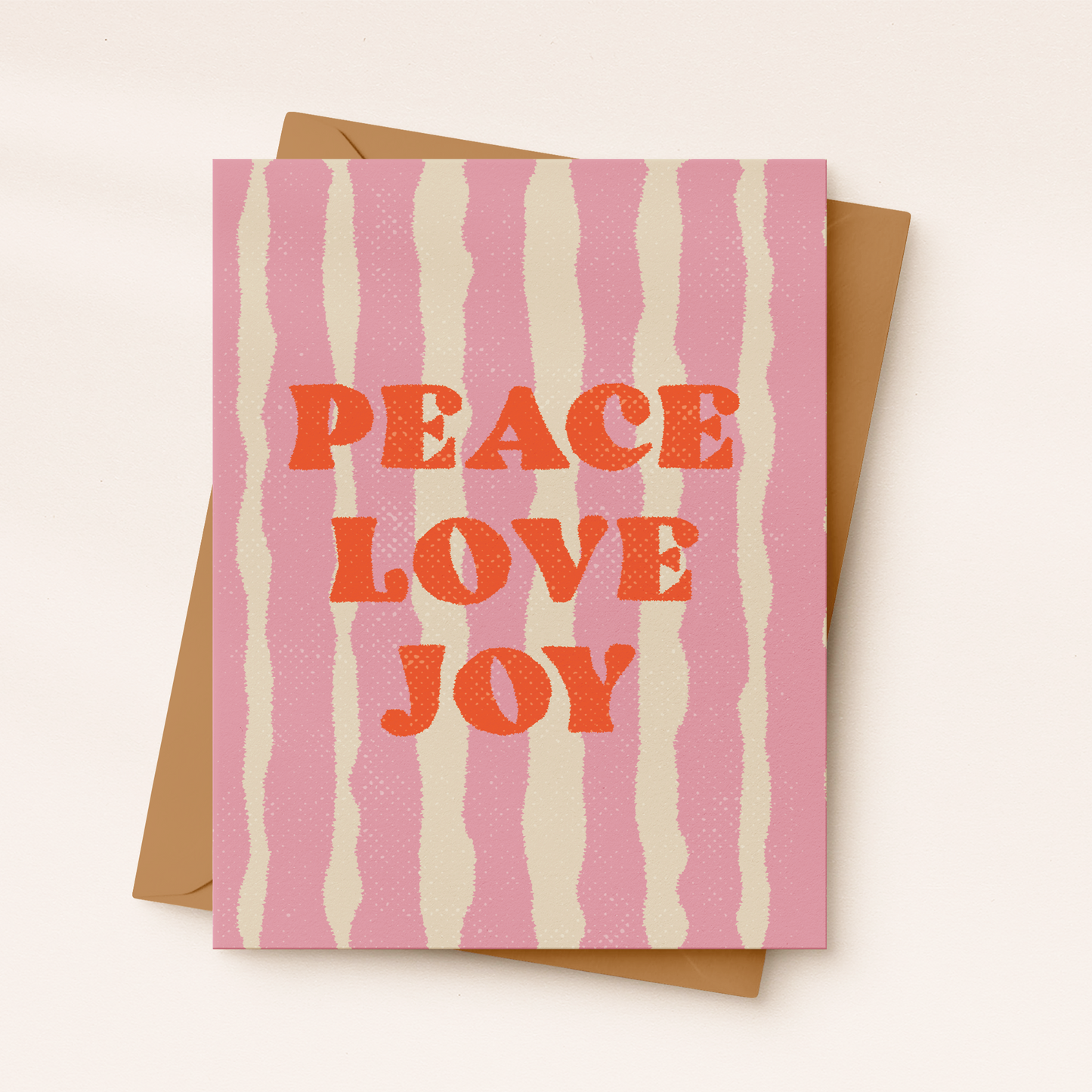 Peace Love Joy Pink Stripe Card | Seasonal Holiday Card | Pinkmas