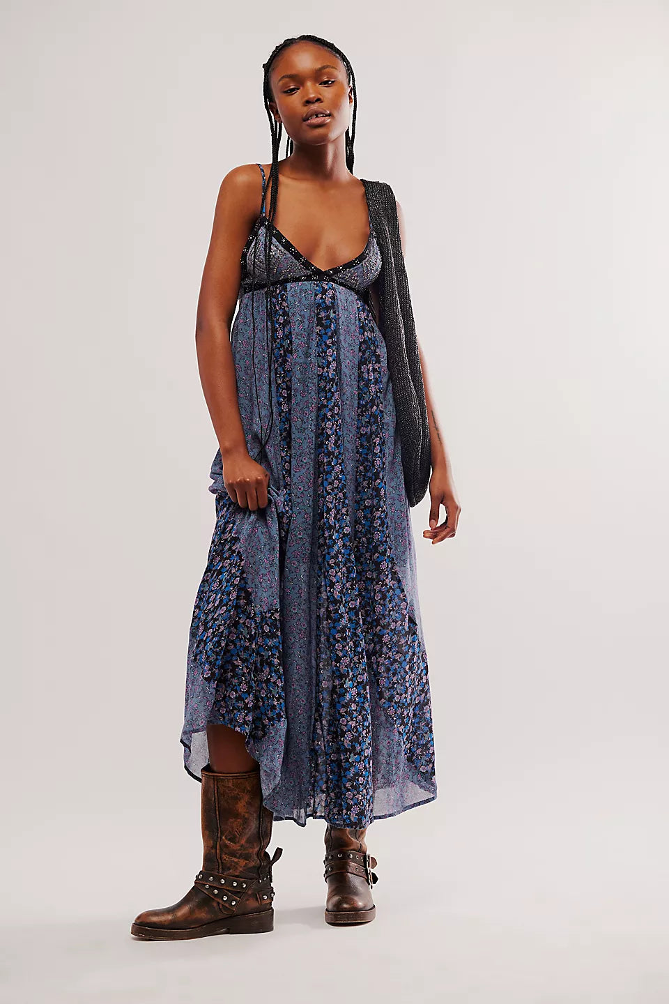 Free People Forever Time Dress Blue/Black Combo Large Free People Forever Time Dress Blue/Black Combo Large