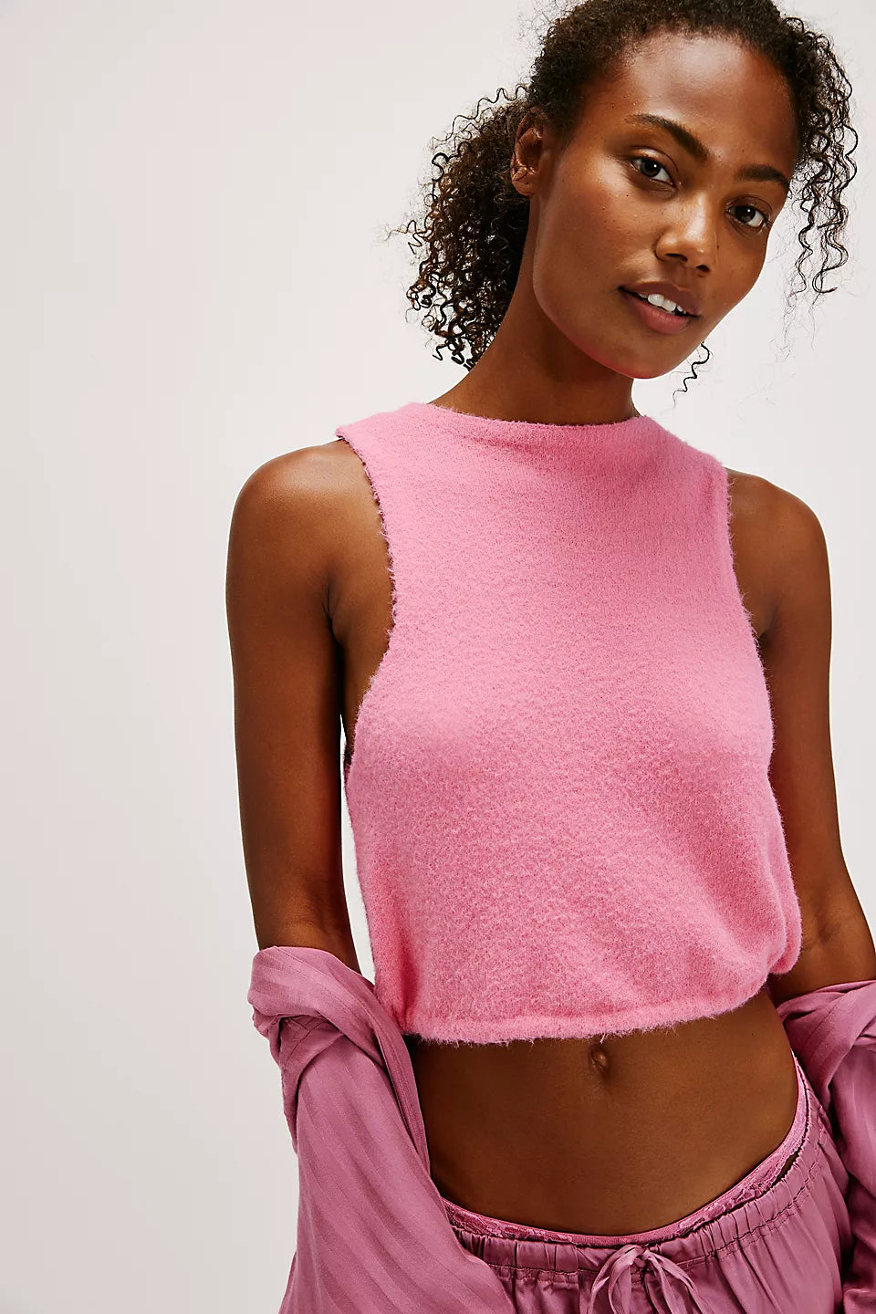 Free People Warm Fluff Crop Top Neon Pink