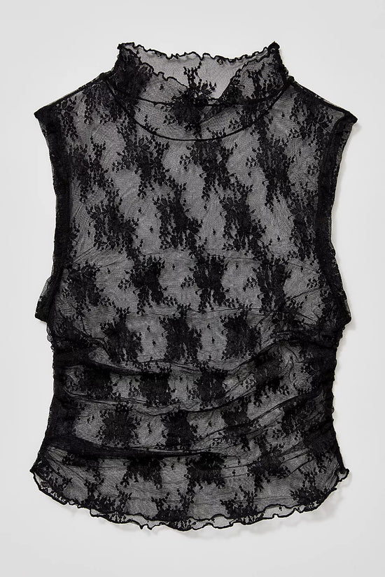 Free People Solid Nice Try Lace Muscle Tank Black