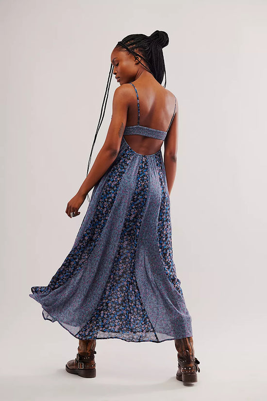 Free People Forever Time Dress Blue/Black Combo Large Free People Forever Time Dress Blue/Black Combo Large