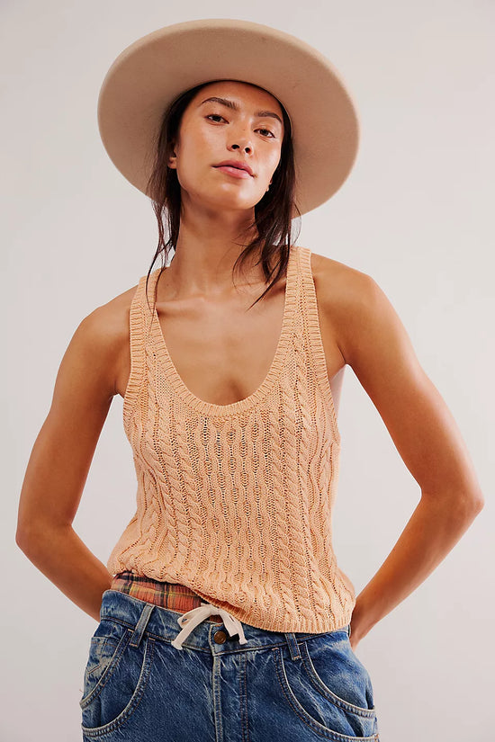 Free People High Tide Cable Tank Tender Peach