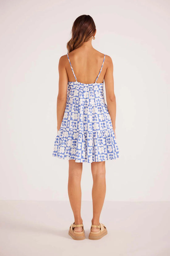 Mink Pink Vivi Tiered Mini Dress Blue/White Floral