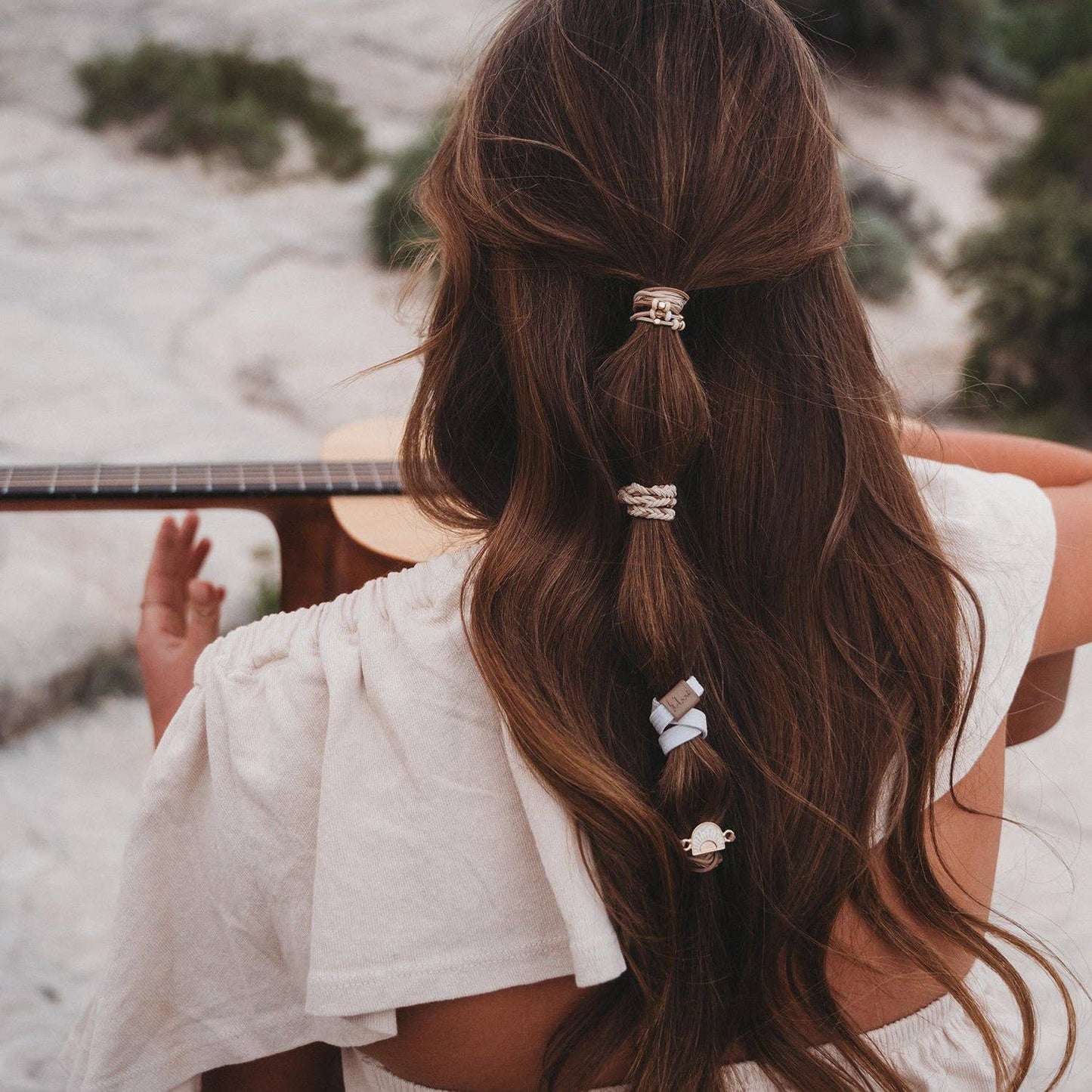 K'lani "Rise" Cream and Tan With Gold and Sun Accents Hair Tie Bracelets
