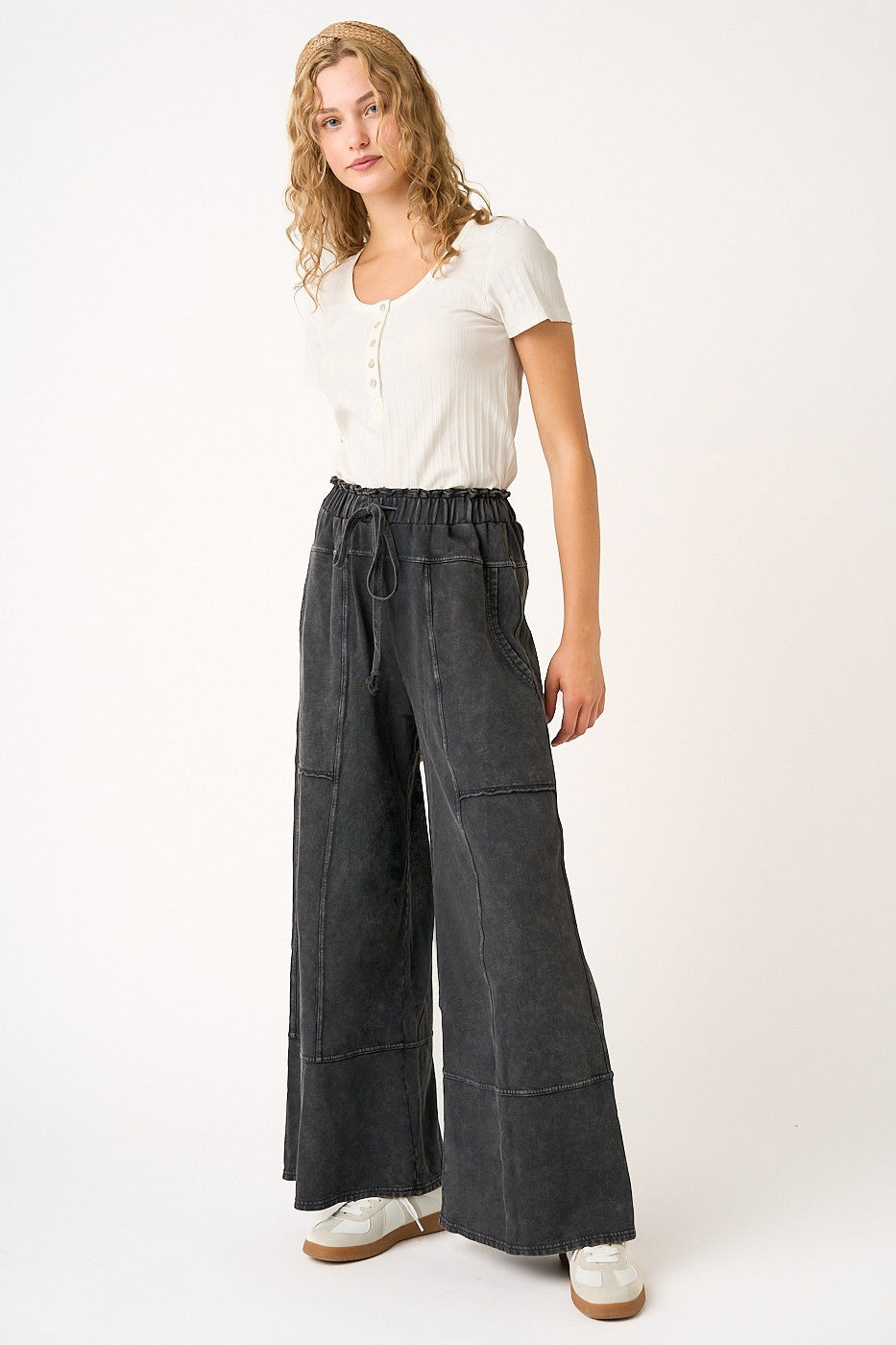 Lulu Mineral Wash Wide Leg Pant Black