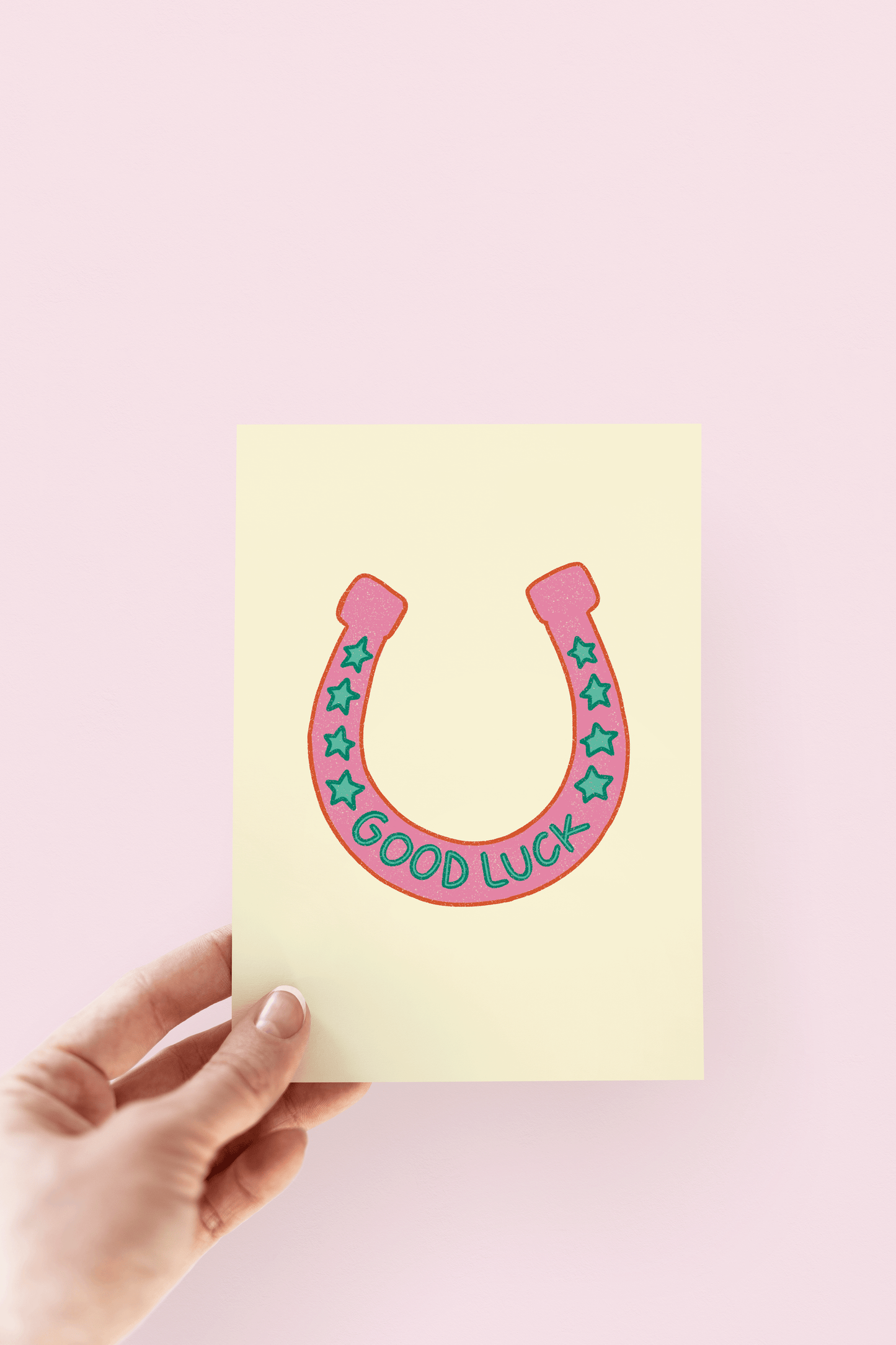 Good Luck Pink Horseshoe Congrats Best Wishes Card