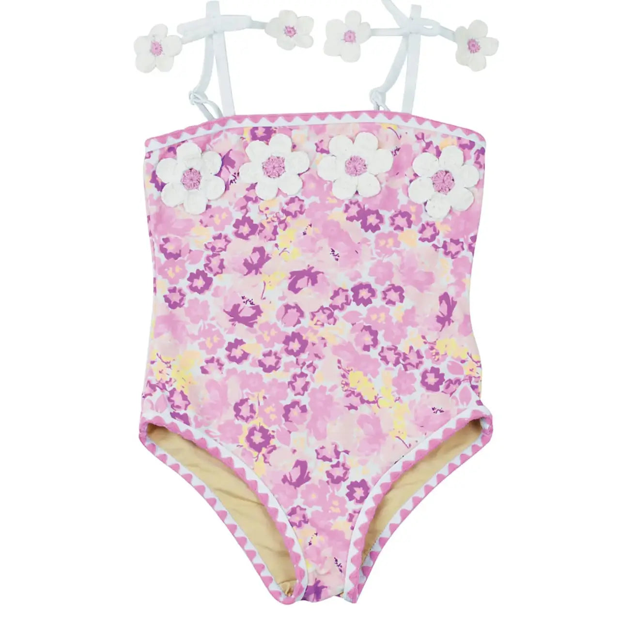 Shade Critters Purple Ditsy Floral Crochet Pom Pom One Piece Swimsuit