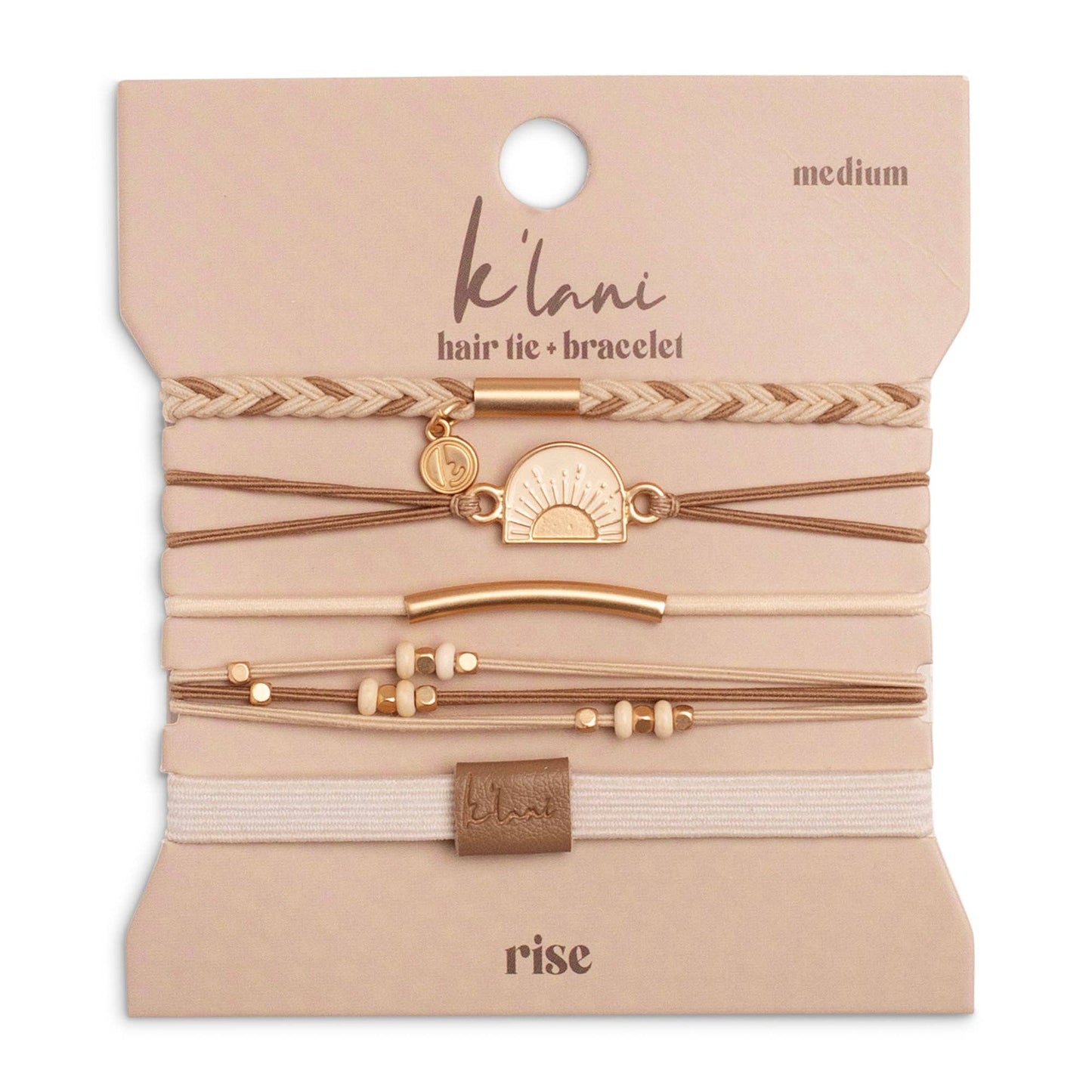 K'lani "Rise" Cream and Tan With Gold and Sun Accents Hair Tie Bracelets