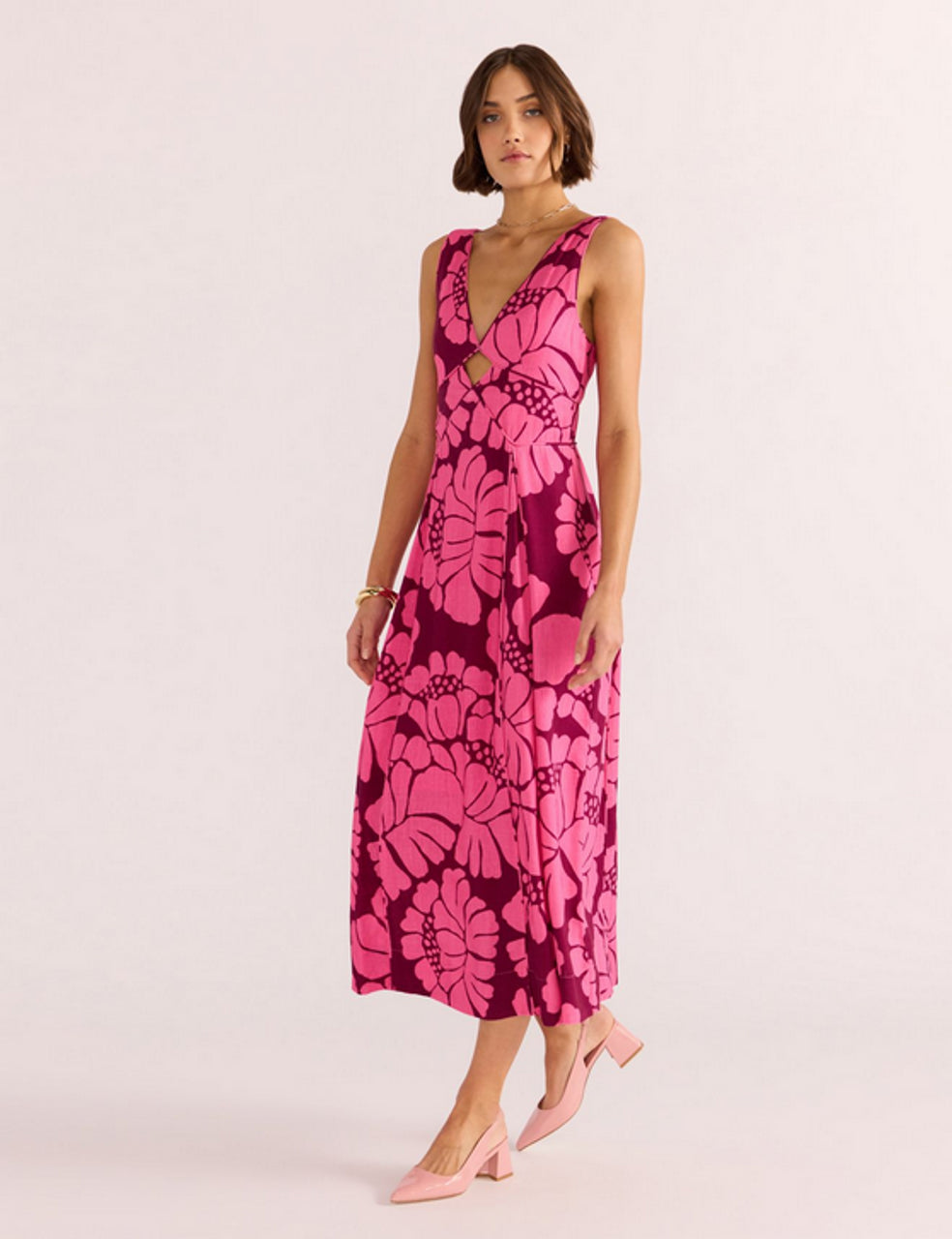 Mink Pink Persephone Panel Midi Dress Berry