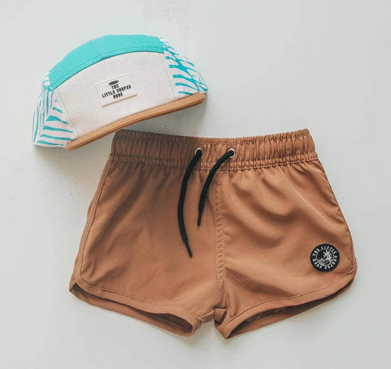 The Little Surfer Dude Tan Swim Trunks