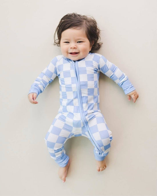 Load image into Gallery viewer, Bamboo Zip Romper | Blue Checkered
