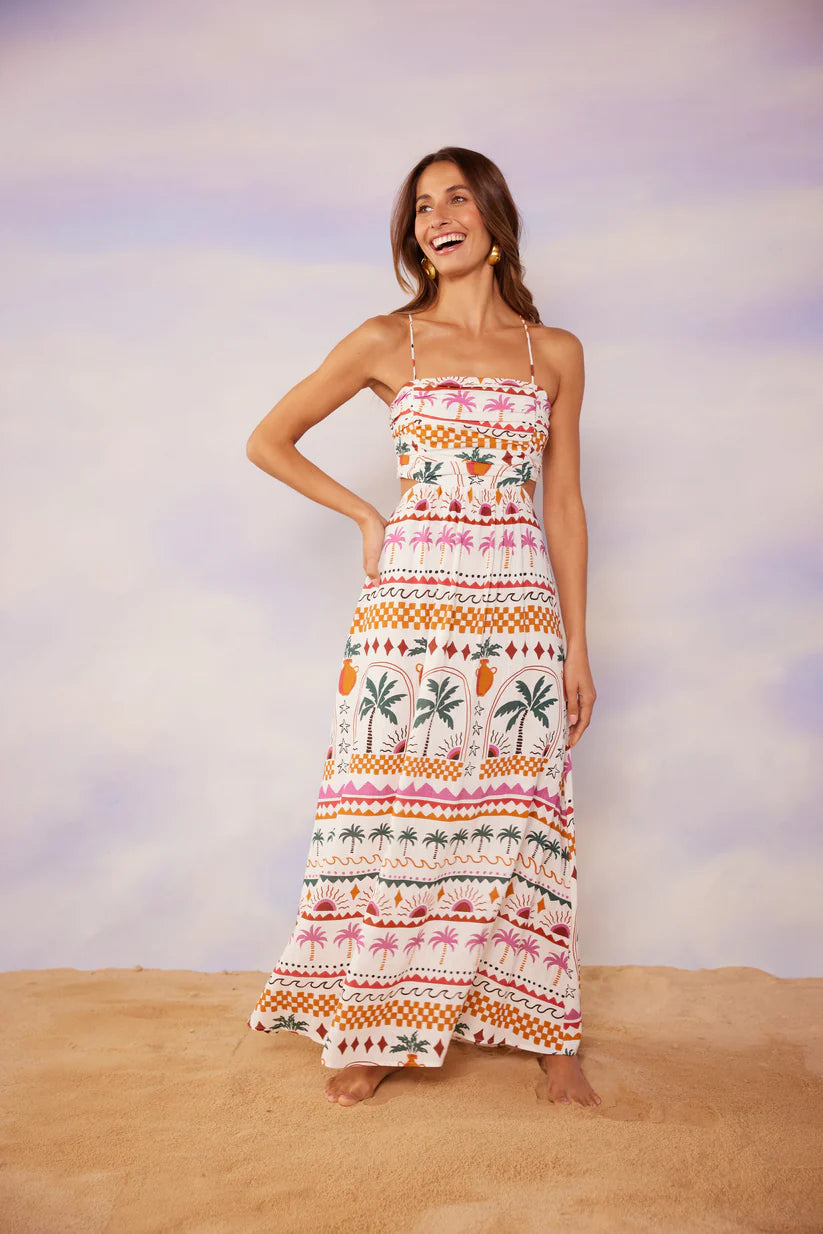 Mink Pink Eyona Strappy Maxi Dress White Palm