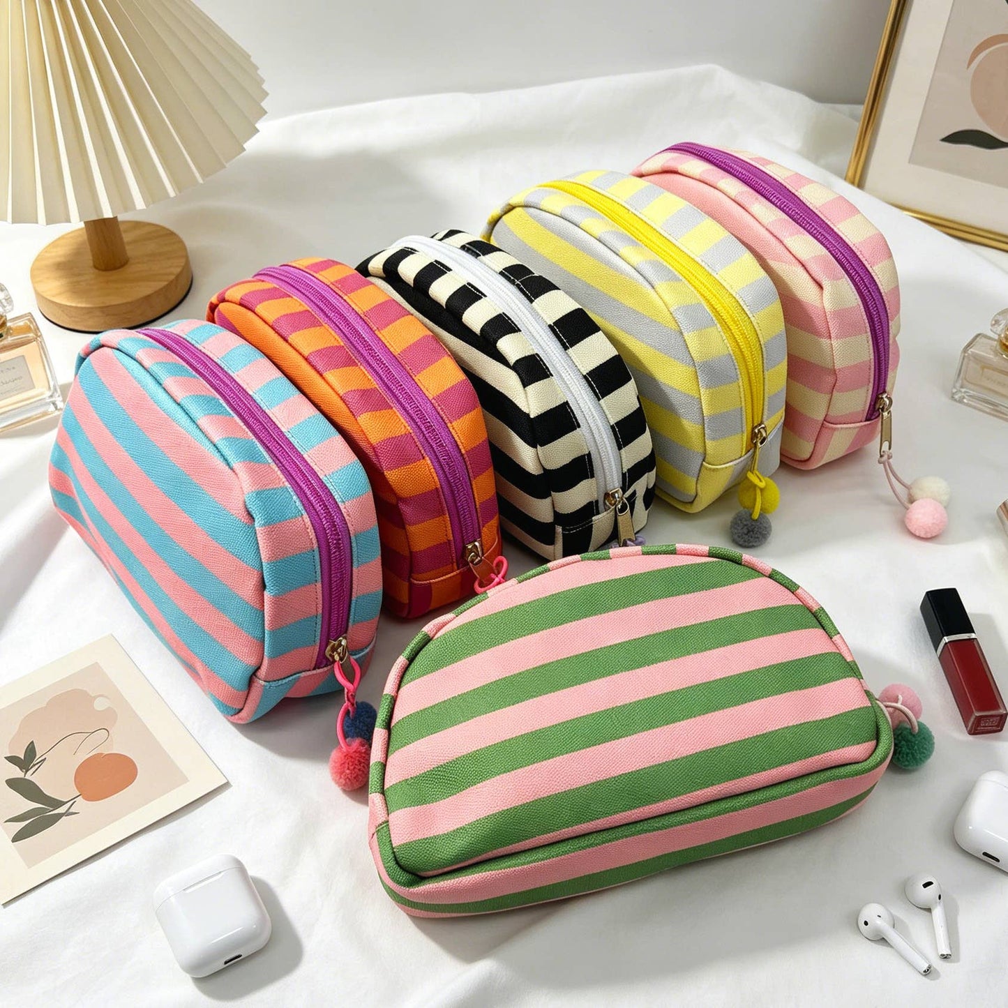Striped Canvas Makeup Bag