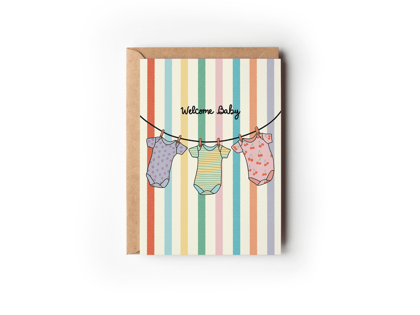 Welcome Baby Onesies Rainbow Striped New Baby Card