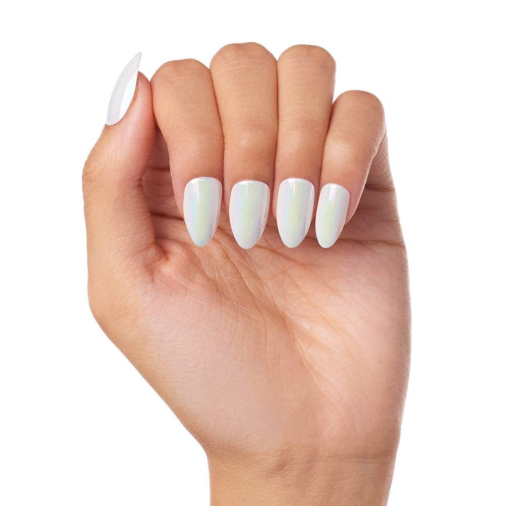 Glamnetic Moonlight Press-On Nails|Pearlescent White| Short Almond