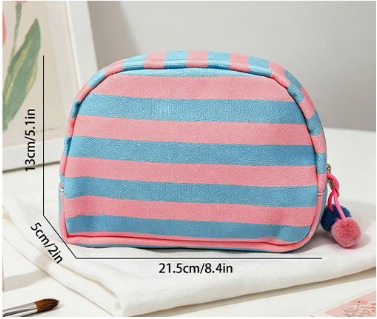 Striped Canvas Makeup Bag