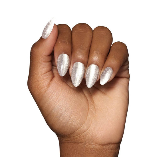 Glamnetic Oslo Press-On Nails|Short Almond Silver Glossy Holiday Nails