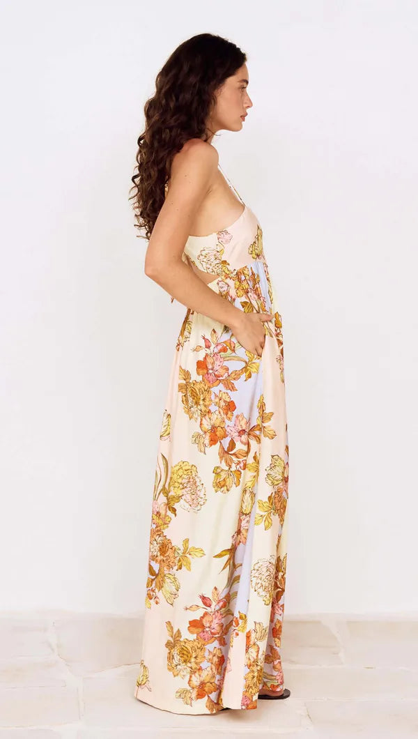 MINKPINK Fiore Tie Back Maxi Dress Pastel Floral