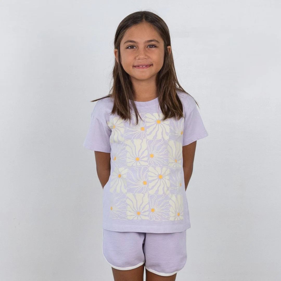 Tiny Whales Flower Check Boxy Tee Lilac