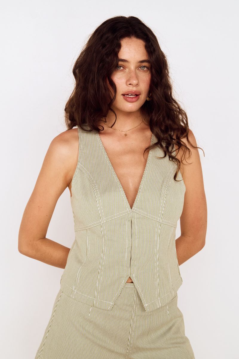 MINKPINK Muse Top Green Stripe