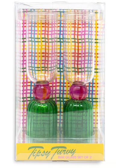 Ban.do Tipsy Turvey Bar Glass Set Green