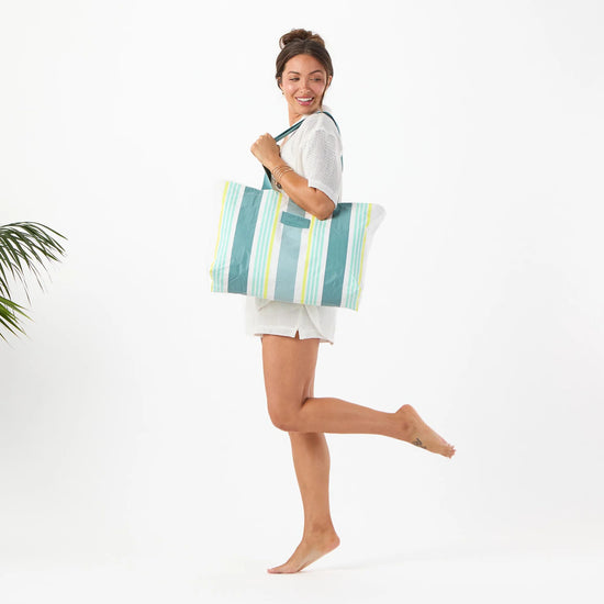 Load image into Gallery viewer, Aloha Collection Hola Hola Tote Nice Stripes Tide
