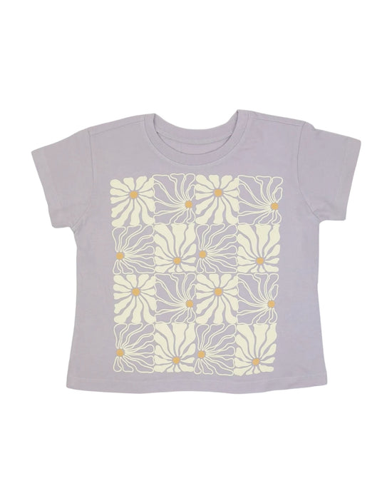 Tiny Whales Flower Check Boxy Tee Lilac